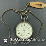Pocket Watch WALTHAM 55 mm Silver with Key Working...